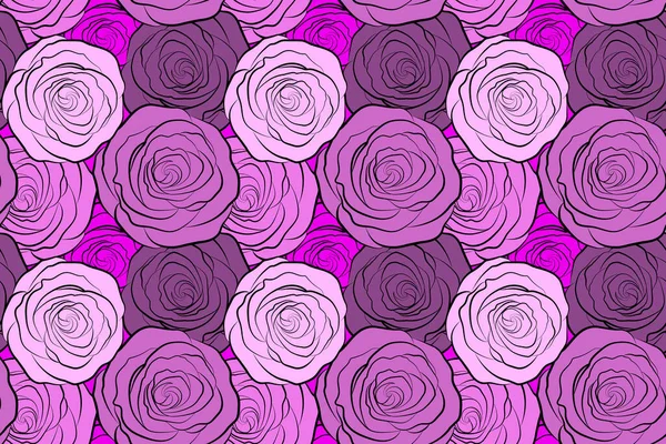 Фіолетові Троянди Пелюстки Милий Безшовний Візерунок Квітами Пурпурних Фіолетових Троянд — стокове фото