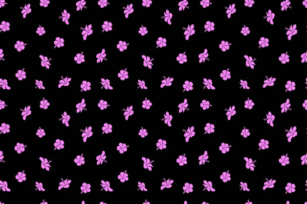 Hibiskusmuster Auf Schwarzem Hintergrund Nahtlose Tropische Blumen Rosa Farben — Stockfoto