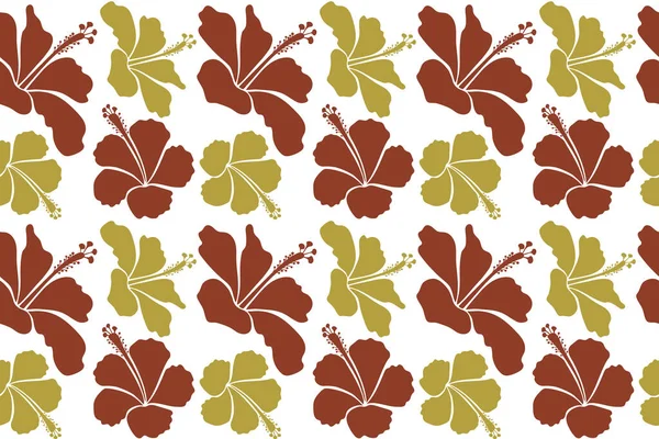 Hibiscus Pattern White Background Seamless Tropical Flowers Brown Yellow Colors — Stock Photo, Image