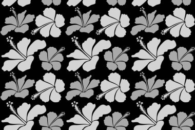 Kusursuz desen. Poster, broşür ve sunum için en iyi yaratıcı tasarım. Aloha T-Shirt tasarımı. Aloha Hawaii, Luau Party davetiyesi siyah arka planda gri çiçekli..