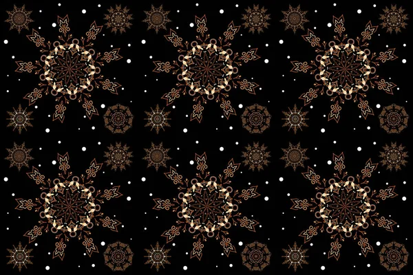 Абстрактна Ілюстрація Christmass Ятьма Коричневими Сніжинками Чорному Тлі Шаблон Дизайну — стокове фото