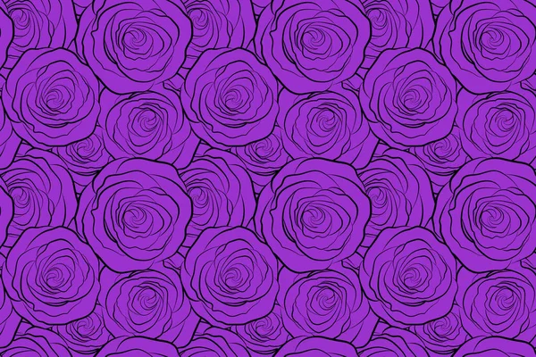 Handgeschilderde Illustratie Violette Kleuren Monochrome Roos Bloemen Naadloos Patroon — Stockfoto
