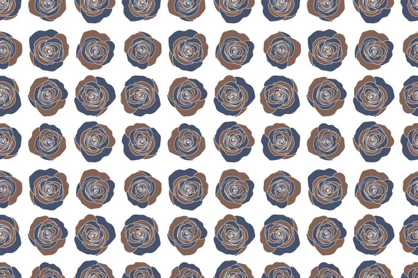Lovely Rose Flowers Blue Brown Colors White Background Seamless Pattern — Stock Photo, Image