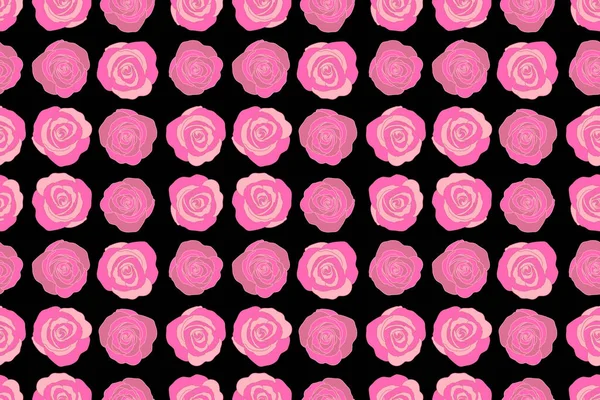 Abstrakter Nahtloser Hintergrund Mit Fliegenden Rosa Rosen Auf Schwarzem Hintergrund — Stockfoto