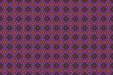 Mor, mavi ve kahverengi renklerde biçimlendirilmiş çiçeklerle kusursuz çiçek deseni. Raster illüstrasyonu.