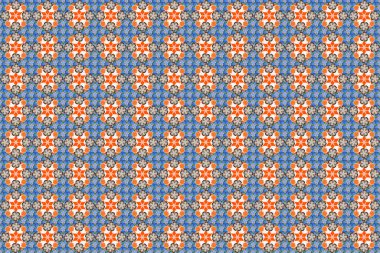 Kusursuz el yapımı, turuncu, bej ve mavi renkte bir çiçek deseni..