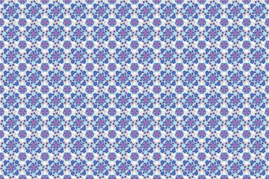 Kumaş baskısı, hatıra defteri, hediye paketi için. Raster, gri, mavi ve menekşe renkleriyle renksiz vintage desen.