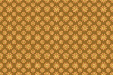 Soyut çiçekli kraliyet duvar kağıdı. Şam, turuncu, bej ve sarı renklerle kusursuz desen. Raster tarzı bir süs..