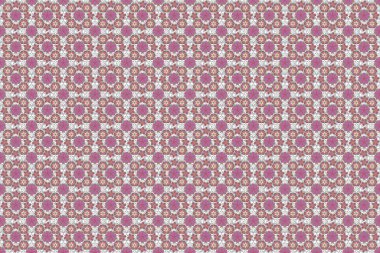 Bej, mor ve pembe renklerdeki elementlerin kusursuz görüntüsü. Raster illüstrasyonu. Duvar kağıdı, sunum, tasarım, baskı veya tekstil için iyi desen.