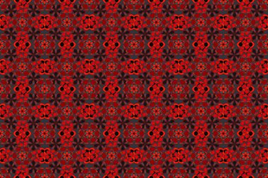 Geometrik yaprak süsü. Güzel bir arkaplan. Grafiksel modern model. Kahverengi, siyah ve kırmızı renklerde kusursuz soyut çiçek deseni.