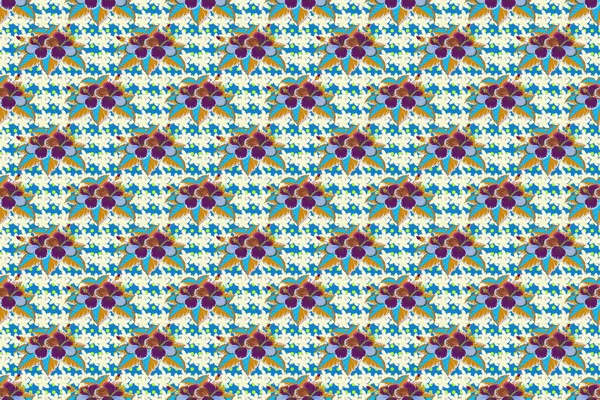 Patrón Flor Raster Dibujado Mano Sin Costuras Colores Verde Azul —  Fotos de Stock