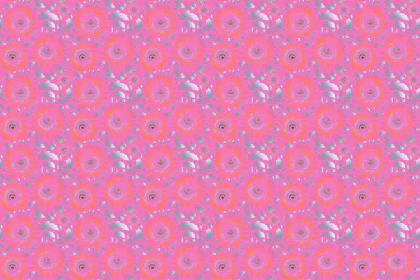 Raster pink and blue grid seamless pattern with abstract elements. Orient textile print for bed linen, jacket, package design, printing, fabric or fashion concepts.