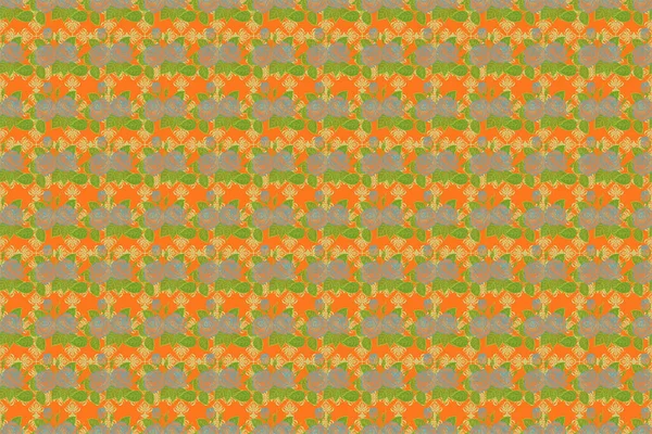 Background Brown Orange Green Painted Roses Raster Floral Seamless Pattern — Stock Photo, Image