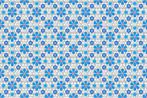 Flowers Seamless Pattern Gray Blue Colors Cute Raster Floral Background — Stock Photo, Image