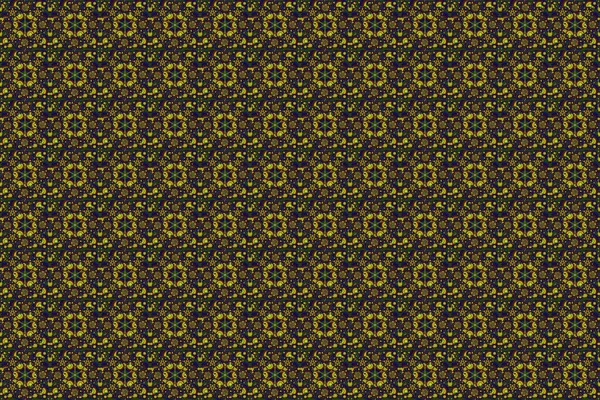 Vintage ornamental background with victorian pattern in yellow, gray and green colors. Raster illustration. Seamless damask pattern.