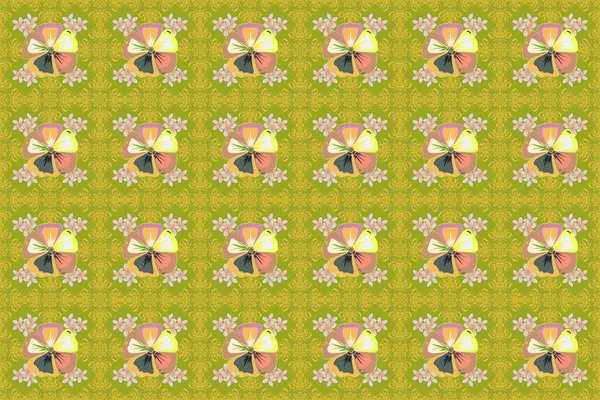 Beautiful raster pattern for decoration and design. Vintage style trendy print. Exquisite pattern of cosmos flowers. Watercolor seamless pattern with cosmos flowers in yellow, gray and beige colors.