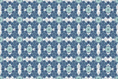 Çizgili geometrik modern elementlerle kusursuz desen. Parlak mavi ve gri arkaplan. Puantiye, konfeti. Raster illüstrasyonu. Art deco biçimi.