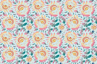 Şatafatlı klasik süs, duvar kağıtları, baskı, tekstil veya kumaş için kraliyet Victoria dönemi dokusu. Barok, klasik, sarı ve pembe renklerde, pürüzsüz bir desen. Raster illüstrasyonu.