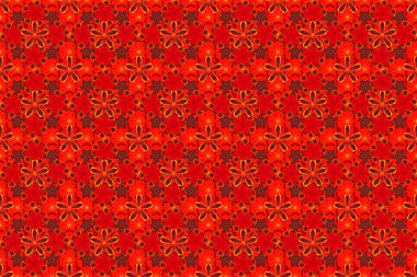 Raster illüstrasyonu. Yumuşak suluboya çiçek deseni - kırmızı, sarı ve turuncu renklerde kusursuz desen.