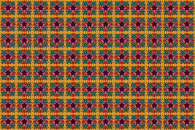 Raster illüstrasyonu. Taklit nakış nakışı. El yapımı, düzenlenebilir elementler. Bağbozumu desensiz bir sürü çiçek kahverengi, mavi ve sarı renklerde..