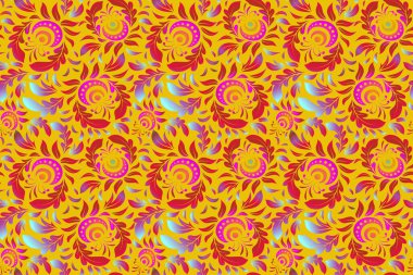 Karmaşık dekorlu şık bir davetiye kartı. Mavi, mor ve sarı gradyanlı klasik dikişsiz desen.