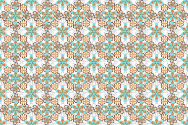 Yeşil, turuncu ve mavi renklerde kusursuz desen. Karmaşık süslemeli Raster çizimi.