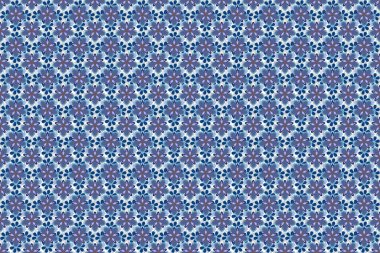 Klasik mavi dikişsiz desen, soyut süs brokar kumaş deseni, kumaş, baskı veya ambalaj kağıdı için karışık şekilli elementler..