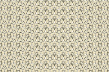 Raster illüstrasyonu. Şekillendirilmiş küçük çiçeklerle kusursuz desenli raster arka plan. Grafik deseni sarı, bej ve gri renklerde..