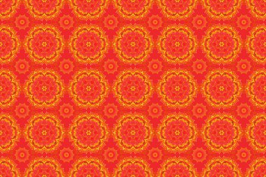 Renkli, pürüzsüz desen. Güzel tebrik kartı. Arabesk, karalama ve şirin sarı, pembe ve kırmızı kar taneleriyle kış raster sanatı.