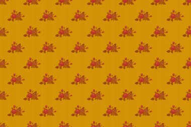 Soyut gül arkaplanı turuncu, siyah ve sarı renklerde. Victoria tarzı çiçek desenli, pürüzsüz güller. Bir buket retro bitki. Raster vintage tasarımı. Çiçek illüstrasyonu.