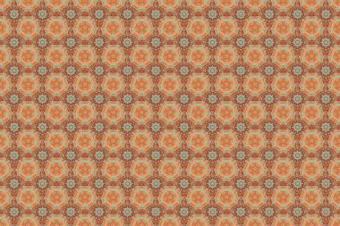 Raster illüstrasyonu. Basit kar taneleri pürüzsüz desenler, soyut elementler, dekoratif süsler. Arap, Asyalı, sedir motifleri gri, turuncu ve bej renklerde. Sevimli, pürüzsüz desen.