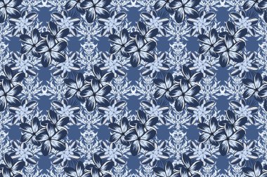 Gri, mavi ve menekşe rengi çiçeklerin kusursuz dokusu. Raster çizimi iç tasarım, baskı, web ve tekstil tasarımı için iyidir. Plumeria çiçekleriyle optik yanılsama.