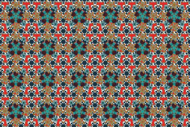 Beyaz, turuncu ve mavi renklerde desensiz çiçek deseni. Raster illüstrasyonu.