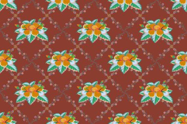 Kahverengi arka planda geleneksel Hint çiçeksiz desen. Raster illüstrasyonu.