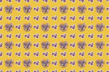 Mavi, sarı ve pembe renklerde, karışık çiçekli kusursuz çiçek deseni. Raster illüstrasyonu.