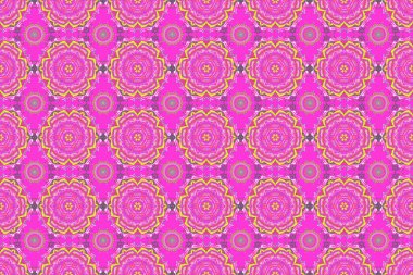 Sarı, pembe ve morumsu kar taneleriyle soyut Noel çizimi. Raster Noel parti tasarım şablonu.