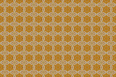 Süslü sınır. Raster kusursuz desen. Kusursuz kumaş deseni, bej, kahverengi ve turuncu klasik duvar kağıdı..