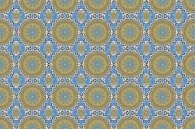 Kar tanesi pürüzsüz desen. Raster kar taneleri arka planda. Kahverengi, mavi ve sarı kar tanelerinin düz dizaynı izole edilmiş. Kar taneleri deseni.