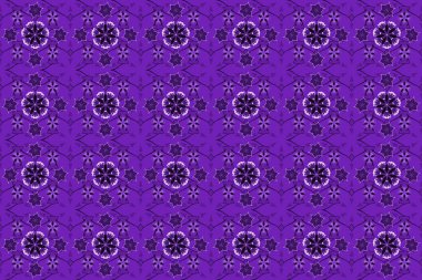 El yapımı illüstrasyon. Kumaş, tekstil, iç dekorasyon mor ve mor renklerde. Vintage dikişsiz desen.