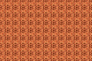 Dekoratif raster kırmızı, sarı ve turuncu elementler. Dekorasyon, baskı, kumaş veya tekstil için klasik dikişsiz desen.