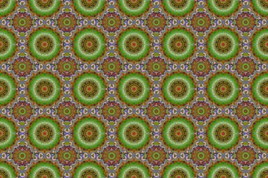 Raster illüstrasyonu. Turuncu, yeşil ve gri renklerde. Ikat damaske desensiz arkaplan fayansı.