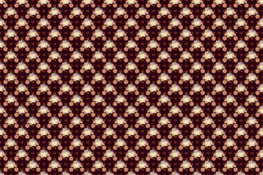 Çizgili arka planda dikişsiz suluboya desen. Şirin primula çiçekleri deseni. Kahverengi, siyah ve turuncu renkli Raster çiçekleri..