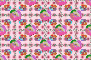 Çok renkli, dikişsiz çiçek desenli. Birçok renkli çiçekli Raster illüstrasyonu.