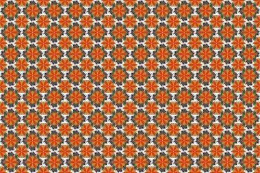 Kusursuz desenli sarı, gri ve yeşil renkli küçük çiçekler. Küçük, soyut çiçeklerin içinde sevimli bir çiçek deseni..