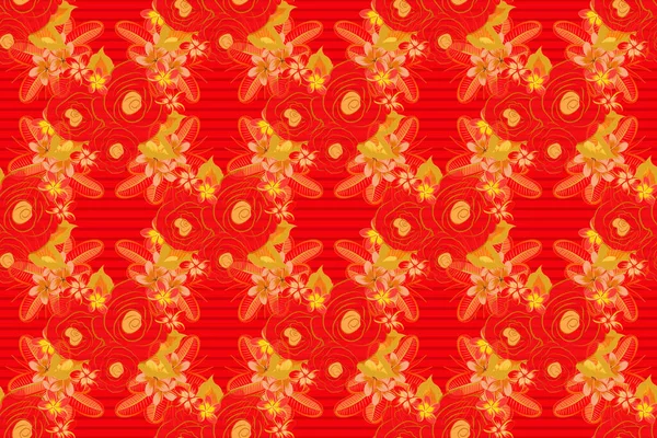 Растровая Иллюстрация Бесшовный Рисунок Абстрактными Красными Желтыми Оранжевыми Розами — стоковое фото