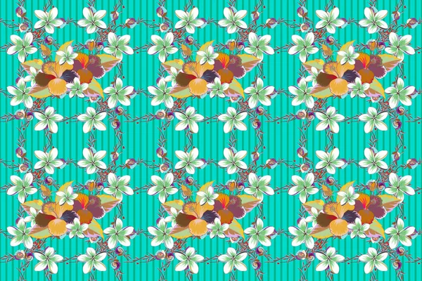 Małe Kolorowe Kwiaty Wiosenne Tło Kwiatowe Niebieskimi Zielonymi Kwiatami Raster — Zdjęcie stockowe