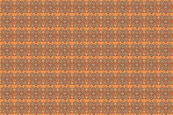 Raster Damask Seamless Pattern Blue Beige Orange Colors Exquisite Baroque — Stock Photo, Image