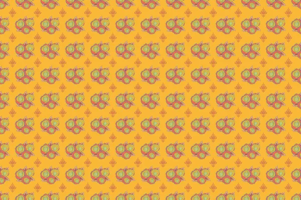 Nahtloses Muster Mit Stilisierten Orangen Blauen Und Gelben Rosen Vintage — Stockfoto