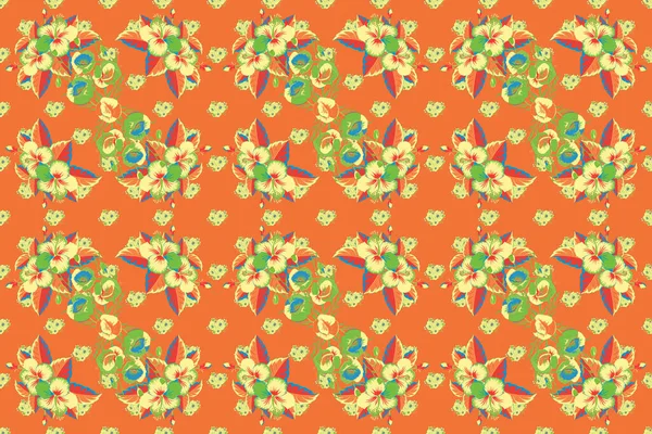 Floral Nahtlose Muster Hibiskusblüten Raster Hibiskus Blumenmuster Handzeichnen Design Orange — Stockfoto