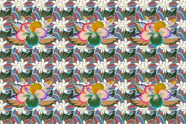 Tropický Bezešvý Vzor Mnoha Modrými Zelenými Růžovými Abstraktními Květy Pestrobarevné — Stock fotografie